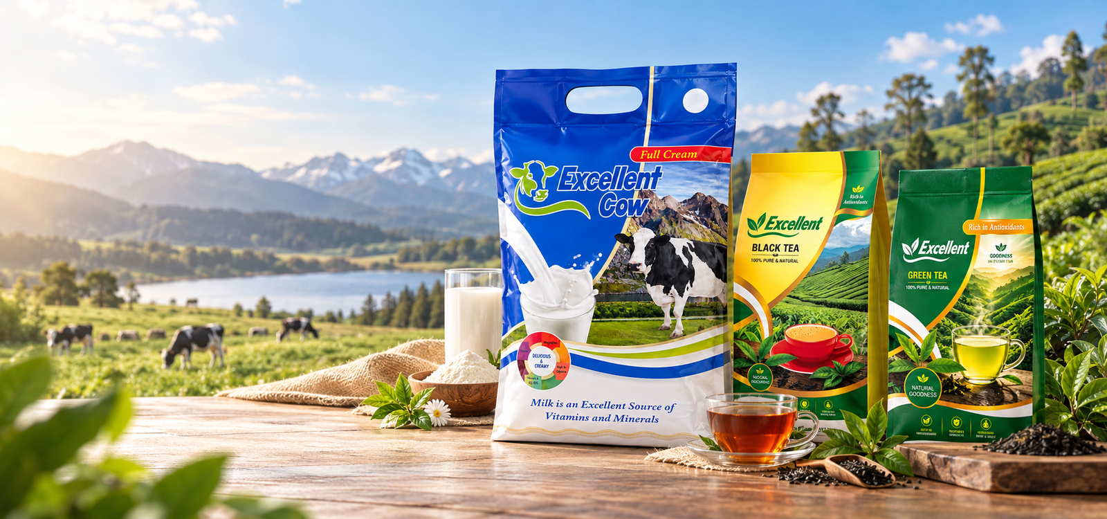 Excellent Cow milk powder, black tea and green tea